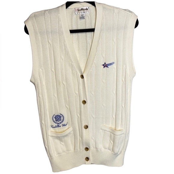 Cable Knit Cadillac Vintage Grandpa Grandma Core Light Academia Sweater Vest - Picture 1 of 10